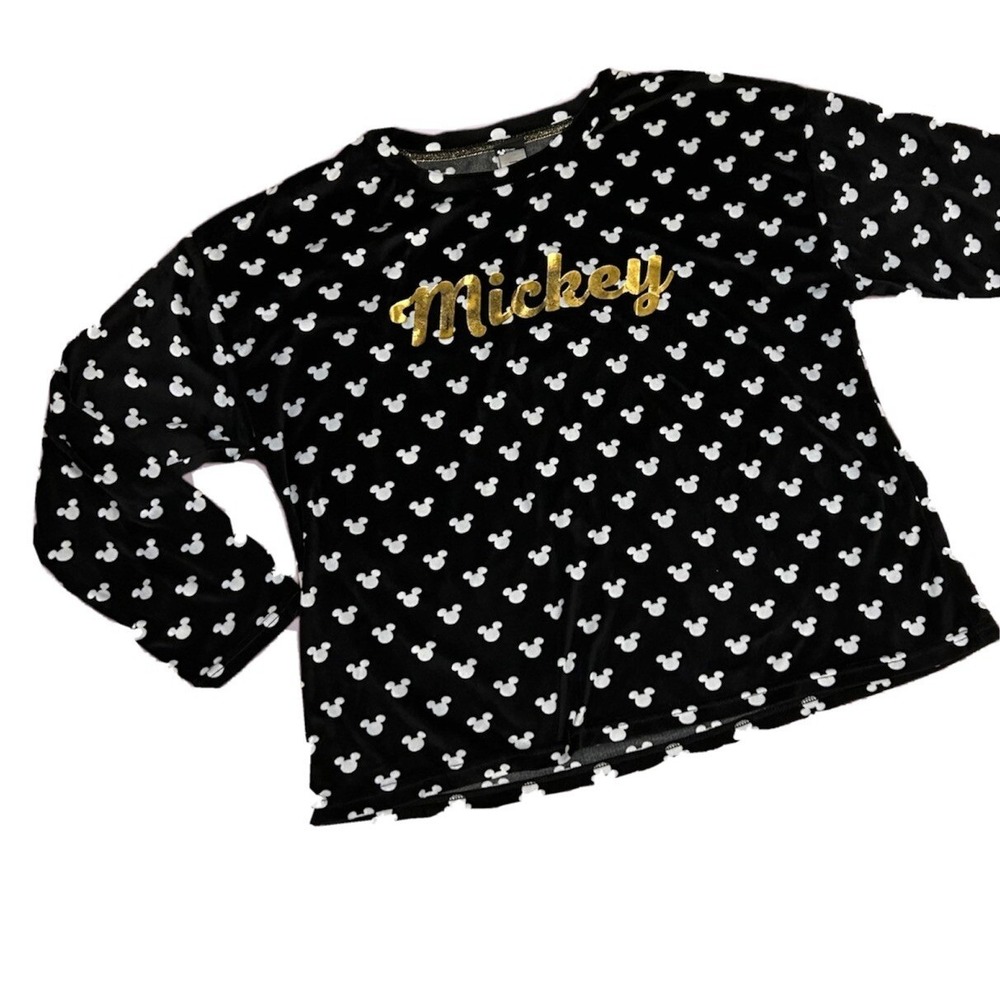 Disney Mickey Mouse Velour‎ Loungewear long sleeve black  Top Ladies Size 13/14